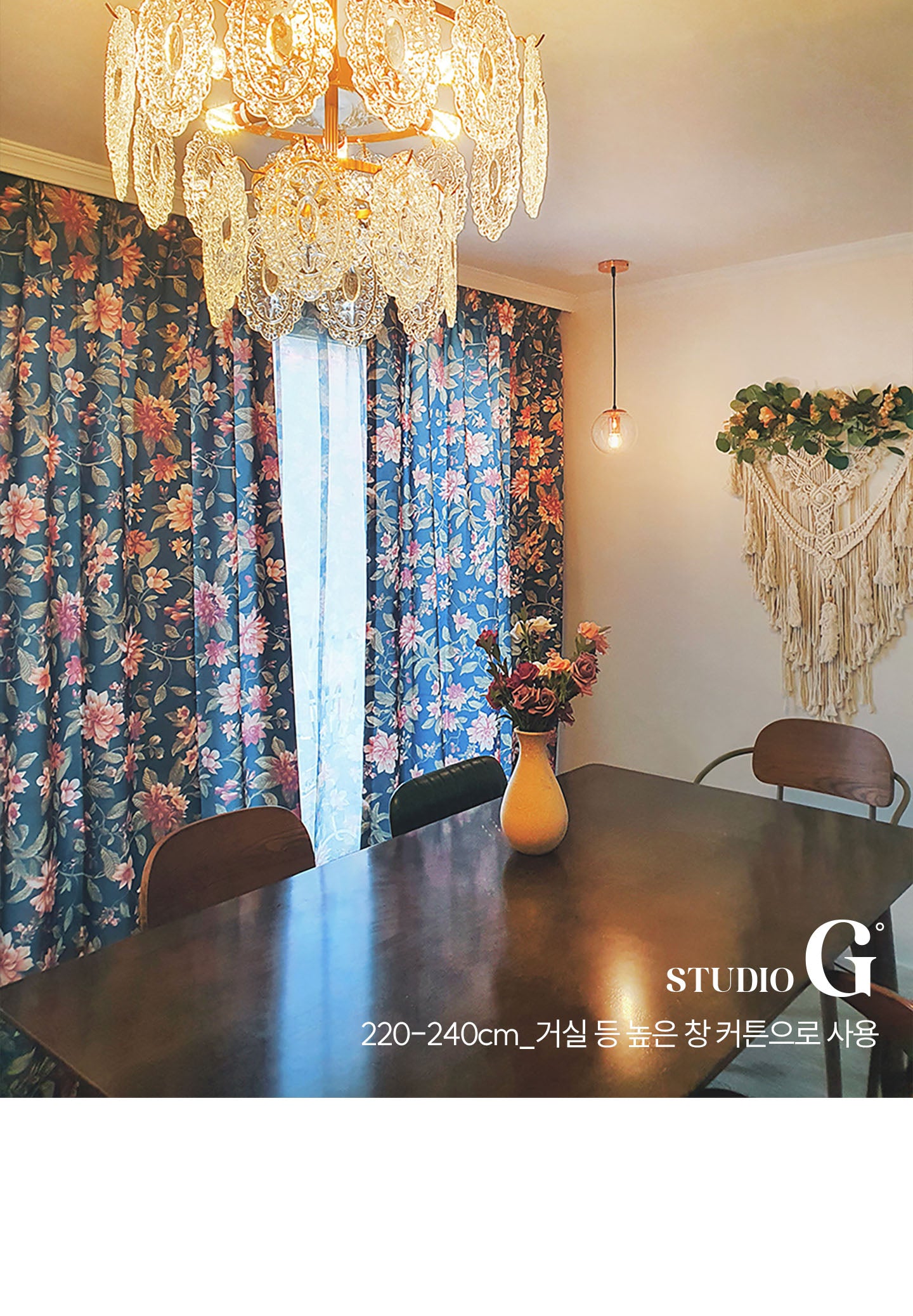 Navy Floral Vintage Blackout Curtain – 70% Light Blocking, Retro Botanical Print, 59" Panel